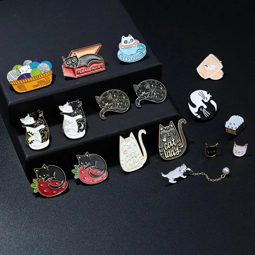 Rinhoo черно белая брошь в виде кота Клубничная чашка коробка маленький котенок