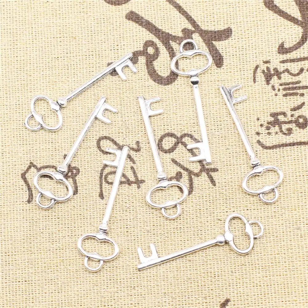 

For Jewelri Make 13x40mm Key Charms Antique Silver Color 10pcs