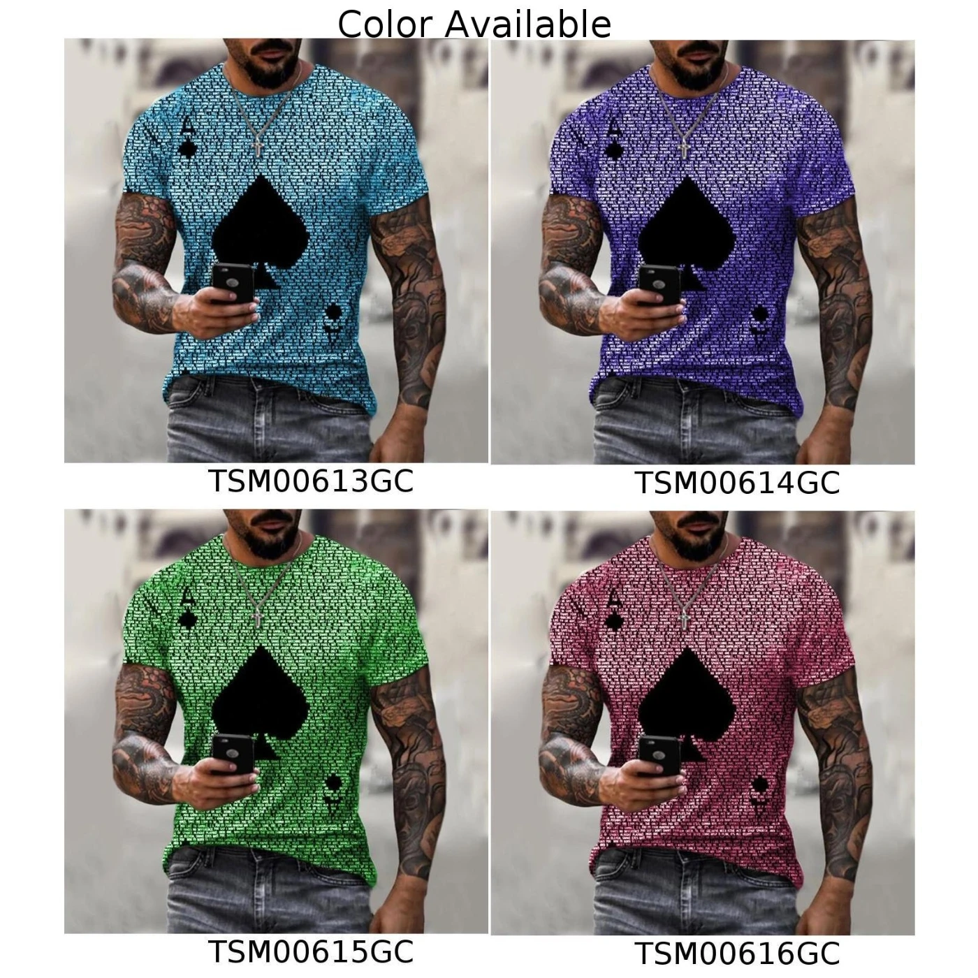

New Fashion Men Playing Card Spades A Printed T-Shirt Crew Neck Sport Muscle Clothing Summer Street Style Tee Men