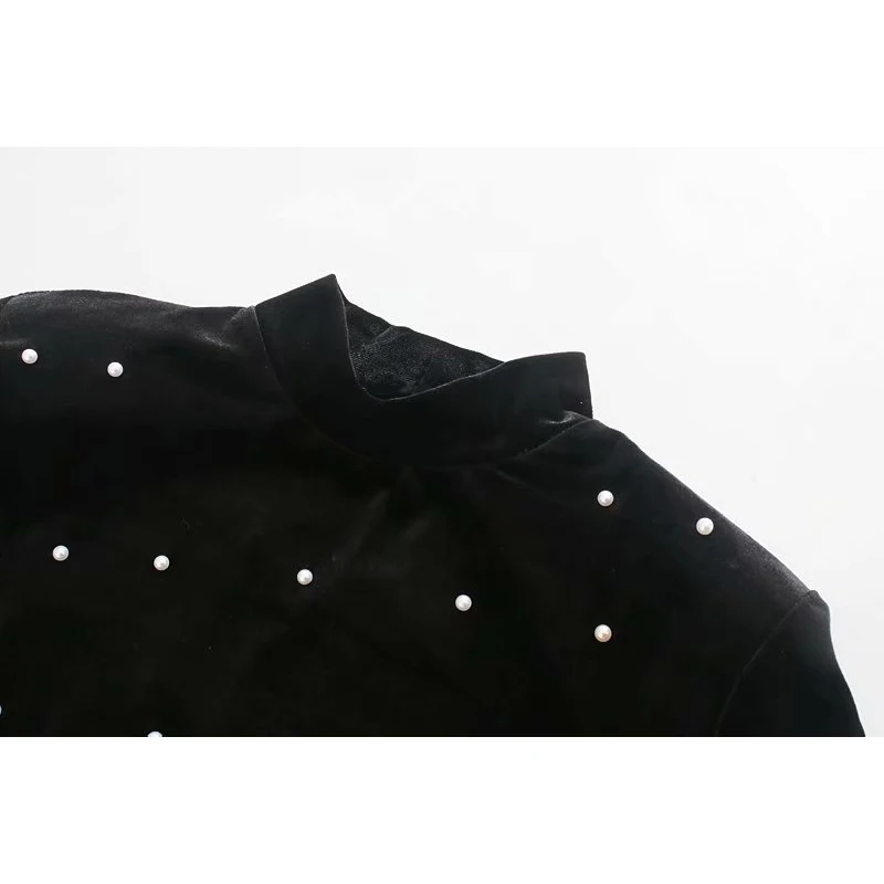 Женское бархатное платье миди za с длинным рукавом и искусственным жемчугом зима