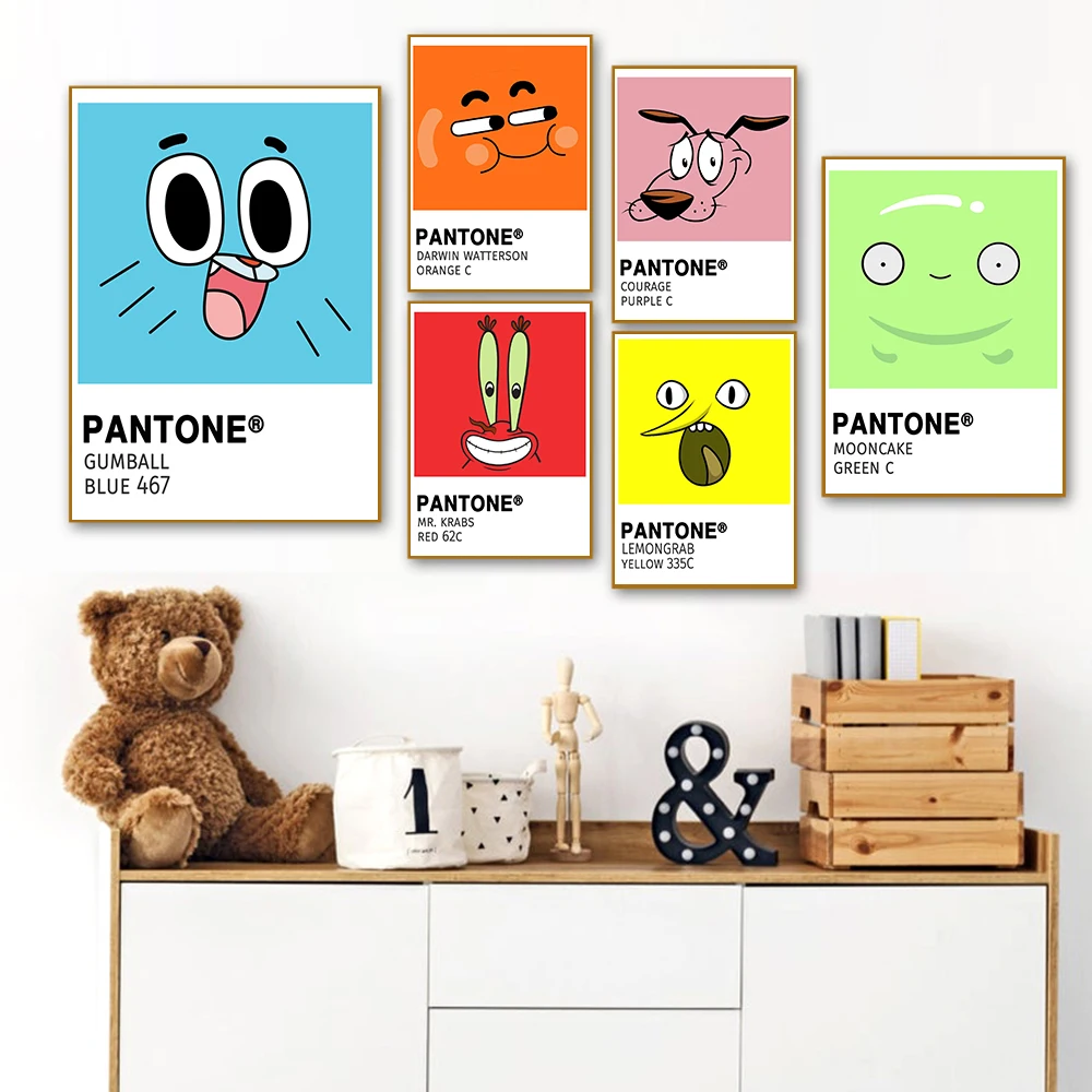 

Pantone Color Wall Art Nursery Decor Poster Colorful Cartoon Expression Courage Dog Canvas Painting For Kid Bedroom Home Decor