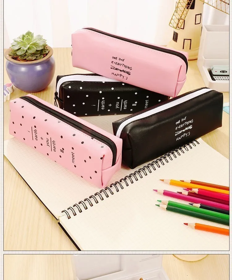 Цветные кожаные пеналы большой емкости сумки Kawaii PU Ручка коробка сумка милый подарок офисные школьные канцелярские принадлежности 04947