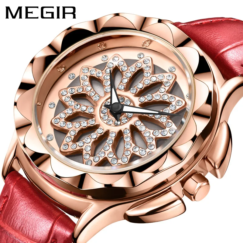 

MEGIR 2021 New Watch Fashion Trend Waterproof Creative Rotating Temperament Belt Quartz Ladies Watches Zegarek Damski 2059G