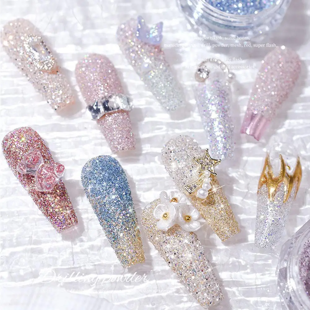 

Nail crystal diamond nail powder net celebrity burst sparkle jewelry diamond micro diamond glitter sequin nail glass mixed F5I6
