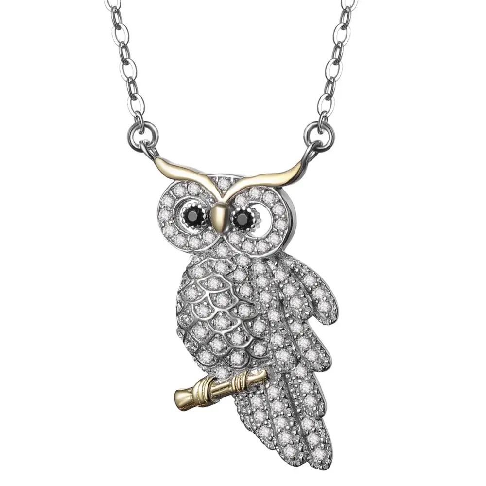 

925 Sterling Silver Jewelry Pave CZ Cubic Zirconia Animal Cute Owl Pendant Necklaces for Women Birthday Christmas Party Gifts