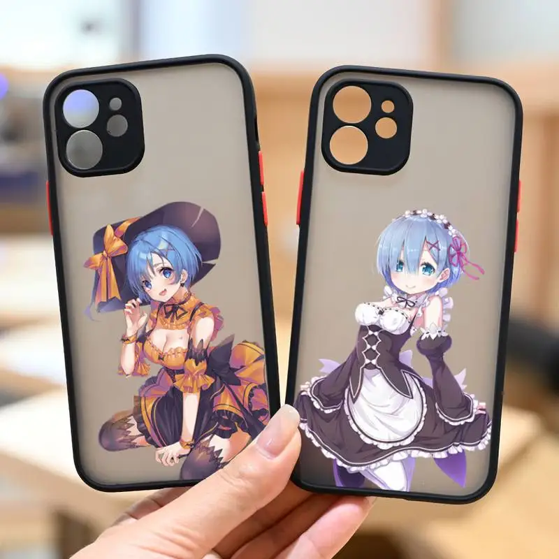

Hot Anime ReZERO Ram Rem Phone Case For iPhone 12 11 Mini Pro XR XS Max 7 8 Plus X Matte transparent Back Cover