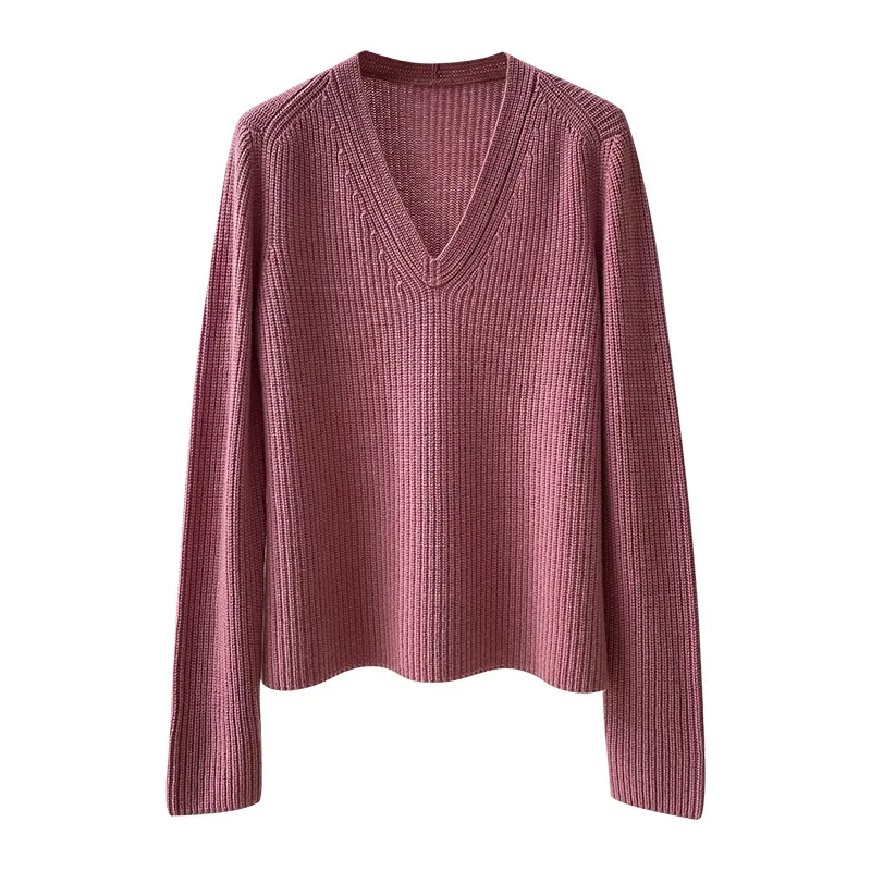 

SHUCHAN кашемировые свитера для женщин пуловер вязаный Осень Зима V-образный вырез плотный 2021 модная женская одежда