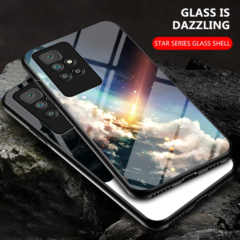 

For Xiaomi Redmi 10 Case Painted Star Tempered Glass Silicone Frame Back Cover for Xiaomi Poco F3 Mi 11i K40 Pro Phone Case