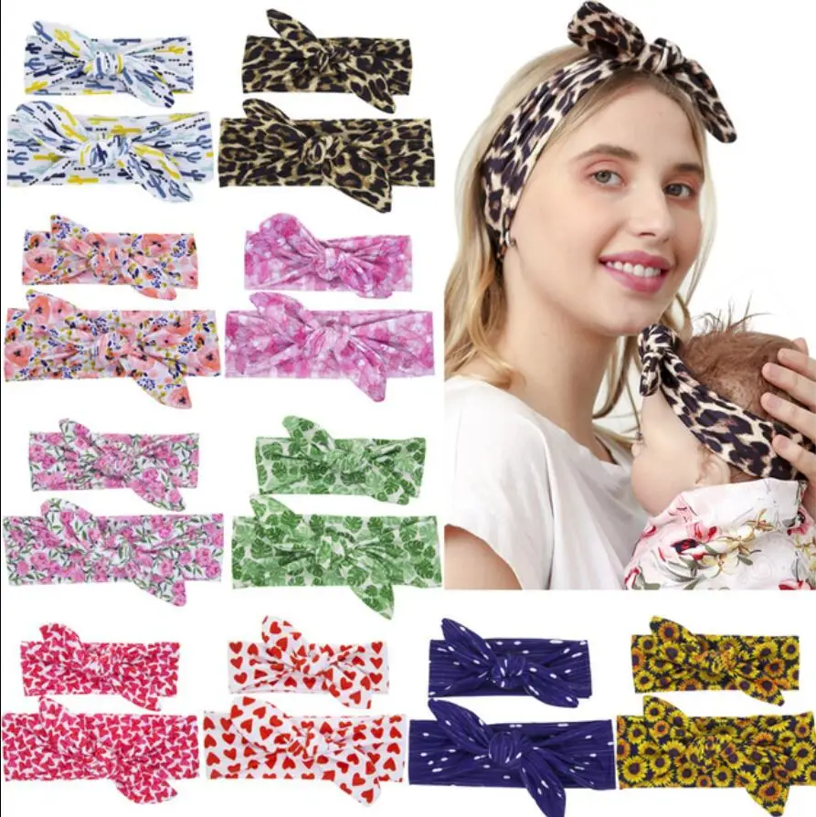 

10Set/Lot Mom and Baby Printed Knot Bow Headband set In Cotton,Floral Turban Headwrap For Baby Girl Children Hairband Accessorie