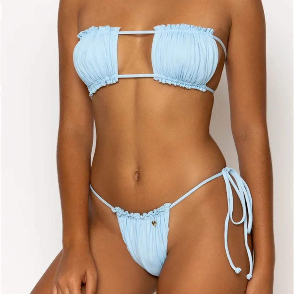 

Sexy blue swimwear women bathing suit Bandeau bikinis 2020 mujer Micro swimsuit female Push up two-piece suit summer