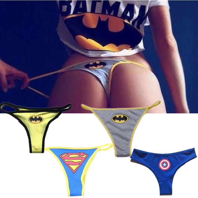 Sexy Woman Super Hero Batman Captain America Superman Cosplay Cartoon Fun Underwear Panties Thong Cotton | Тематическая одежда и