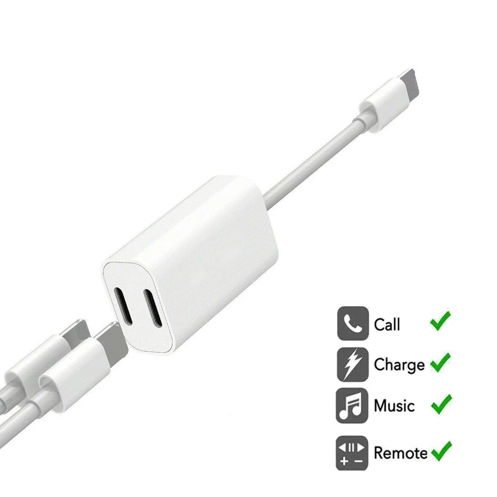 

Dual Adapter For iPhone Xs Max Xr XS X 7 8Plus Splitter Audio Headphone Charger White