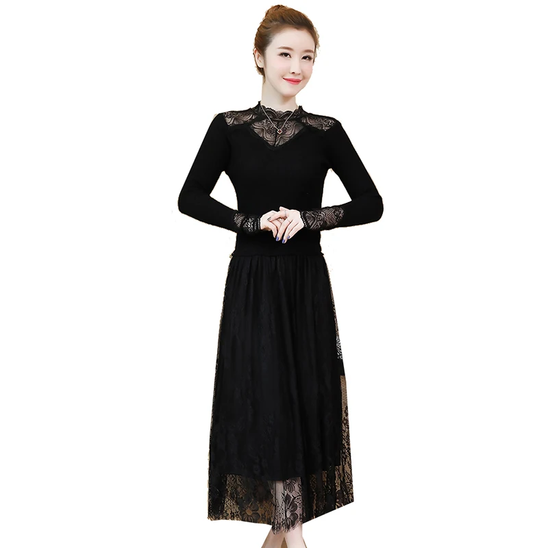 Кружевное вязаное платье размера плюс женская одежда бархатные теплые платья