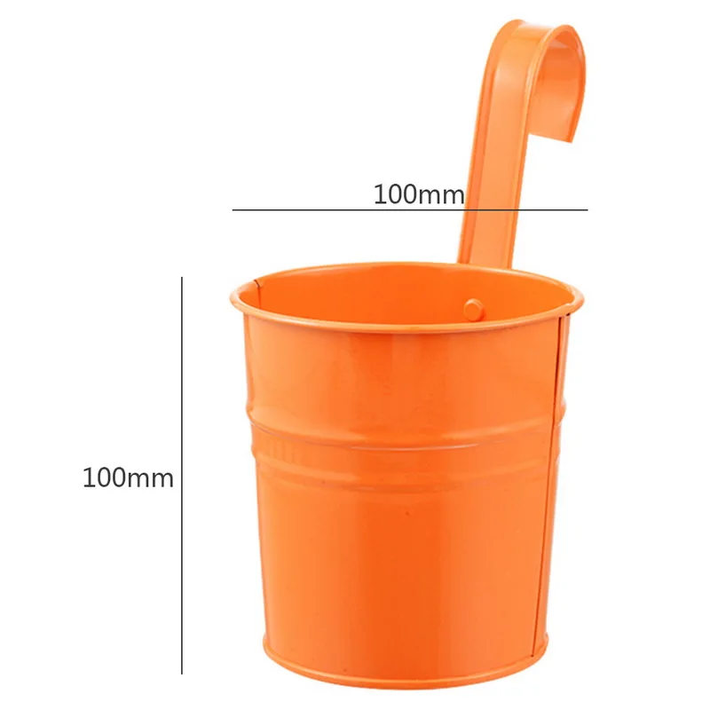 orange Высокое качество, 10 цветов, подвесные цветочные горшки, крючок, настенные горшки, садовые балконные горшки, кашпо, металлическое ведро, держатели для цветов, домашний декор - Color: orange