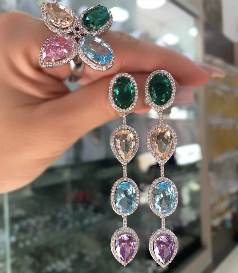 Роскошные комплекты ювелирных изделий в форме капли воды с кристаллами