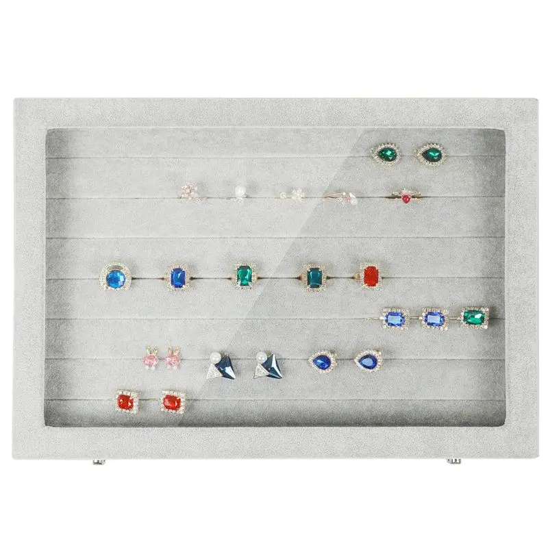 Empty Tray Transparent Lid Velvet Grid Jewelry Stackable Display Showcase Lockable Storage Box | Украшения и аксессуары