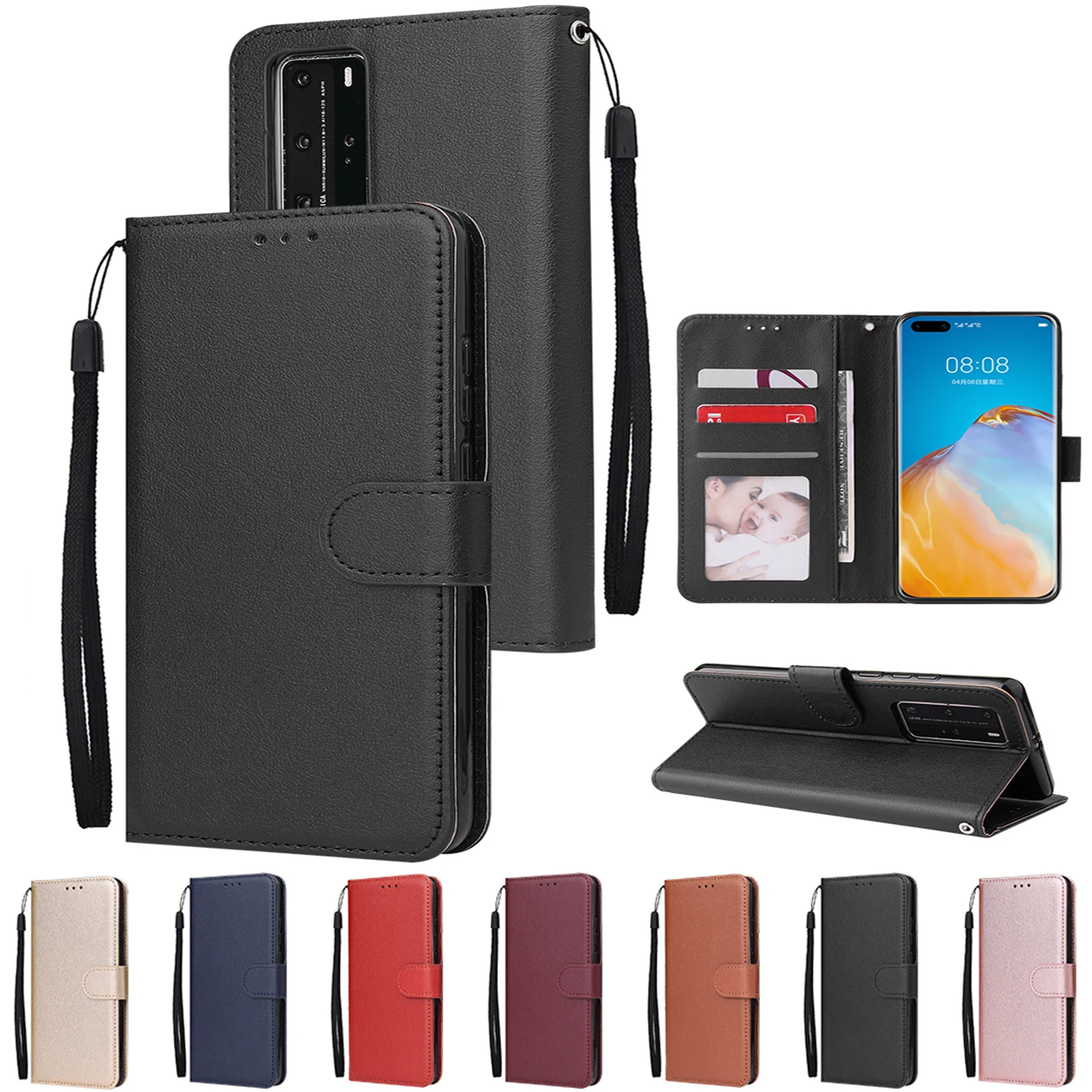 

Leather Flip Wallet Case for Huawei P40 P30 Pro P20 P10 P9 P8 Mate 20 10 Lite P Smart Plus Y7 Y6 Y5 2019 2018 Protect Cover