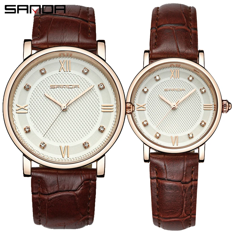 Couple Watch Simple Dial Quartz Watches For Men Women Lovers Crystal Diamond Minimalist Leather Wristwatch Male Female Reloj
