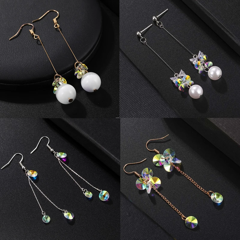 Корейская мода имитация жемчуга с кисточкой серьги блестящие хрустальные