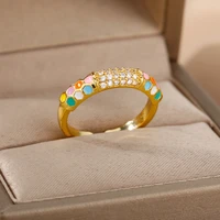 colorful enamel oil zircon rings for women zirconia white bule simple adjustable ring femme party wedding jewelry gift