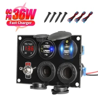 12V Converter Car Charger Auto Port Socket Adapter QC3 0 Fast Charge Usb Type With Voltmeter On off Panel Boat Camper