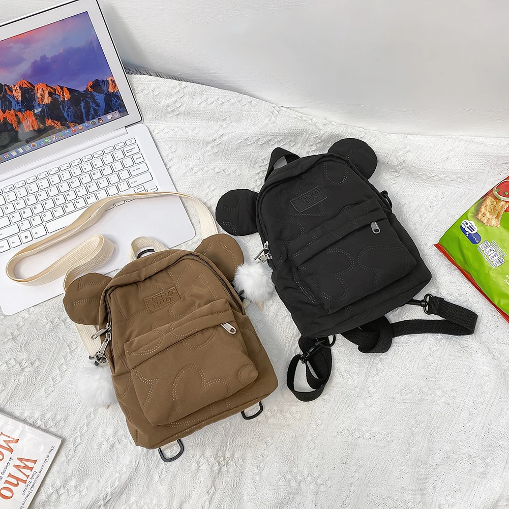 

Стильный женский рюкзак с медведем, в стиле преппи, однотонные нейлоновые сумки, удобные школьные большие рюкзаки для студентов, рюкзаки