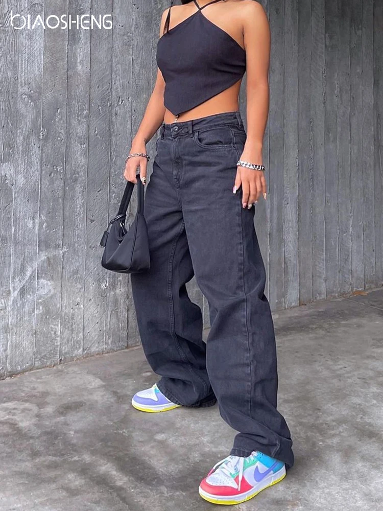 Женские прямые мешковатые джинсы с заниженной талией модные повседневные брюки