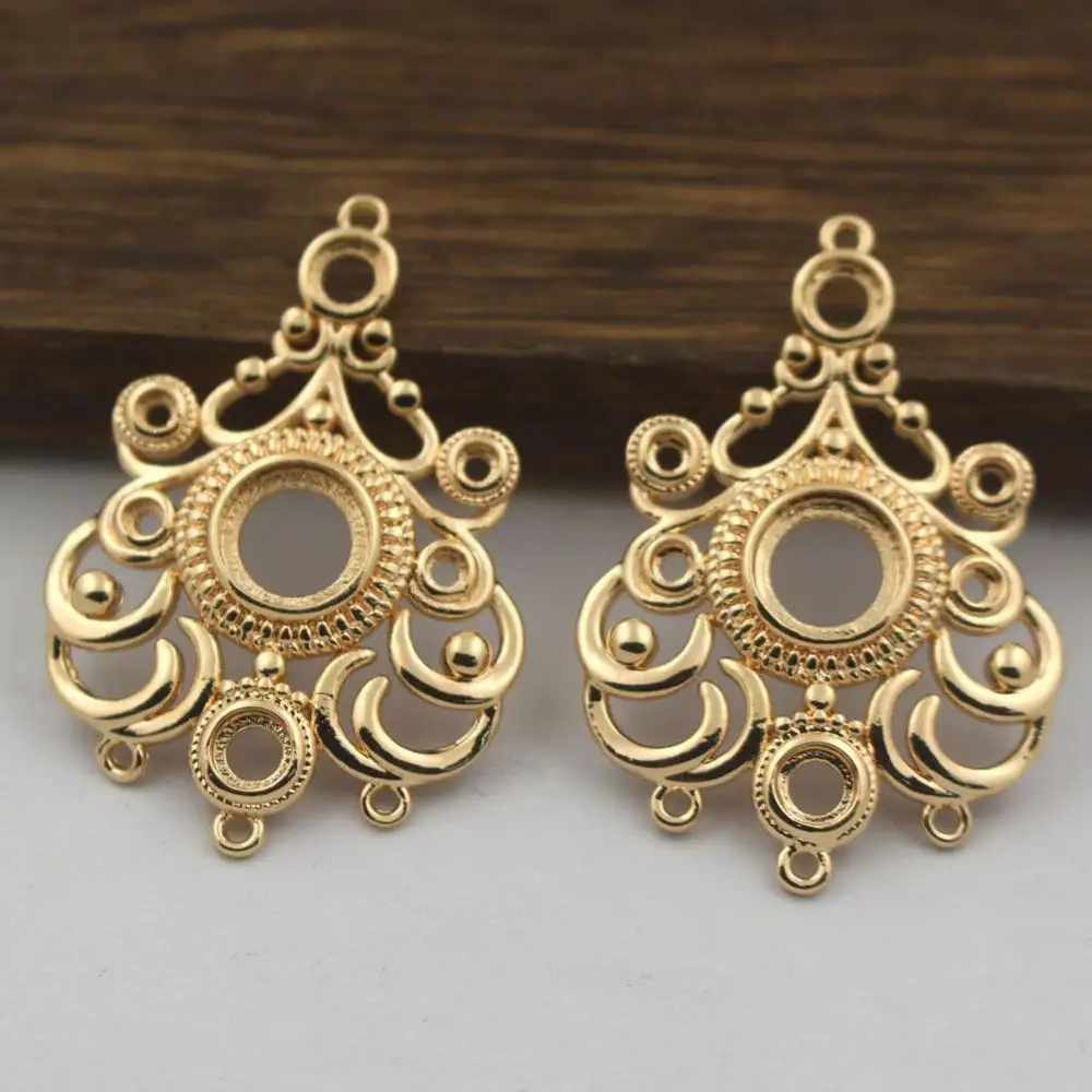 

20pcs Brass Casted Filigree Flower Loops Connectors 2 4 8mm Open Back Cabochons Base Charms for Tassel Earrings Pendants Making