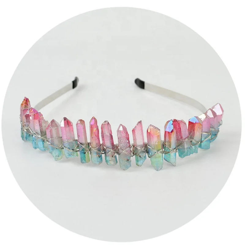 

Ручная работа-Переливающаяся синяя зеленая тиара с натуральным кристаллом головная повязка-чакра рейки балансирующая энергия