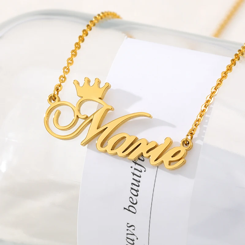 Ожерелье чокер из нержавеющей стали под заказ с именем короны|choker necklace|name