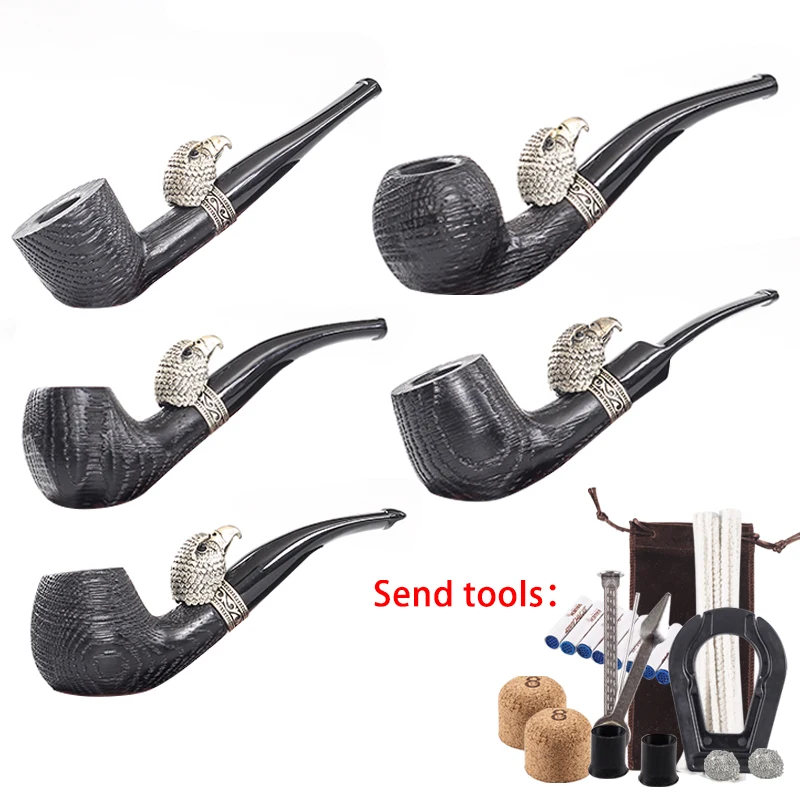 

New 1pcs High grade oak wood Smoking pipe Wooden tobacco pipe With Eagle Head Decoration Smoke Men's Gadget P1302