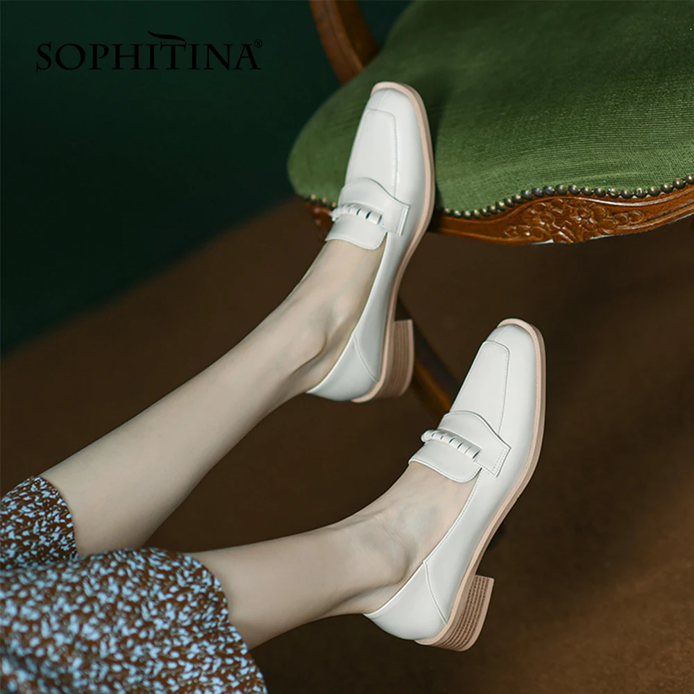 

Женские туфли-лодочки SOPHITINA, однотонные повседневные универсальные туфли на низком каблуке, без застежки, модель NO564