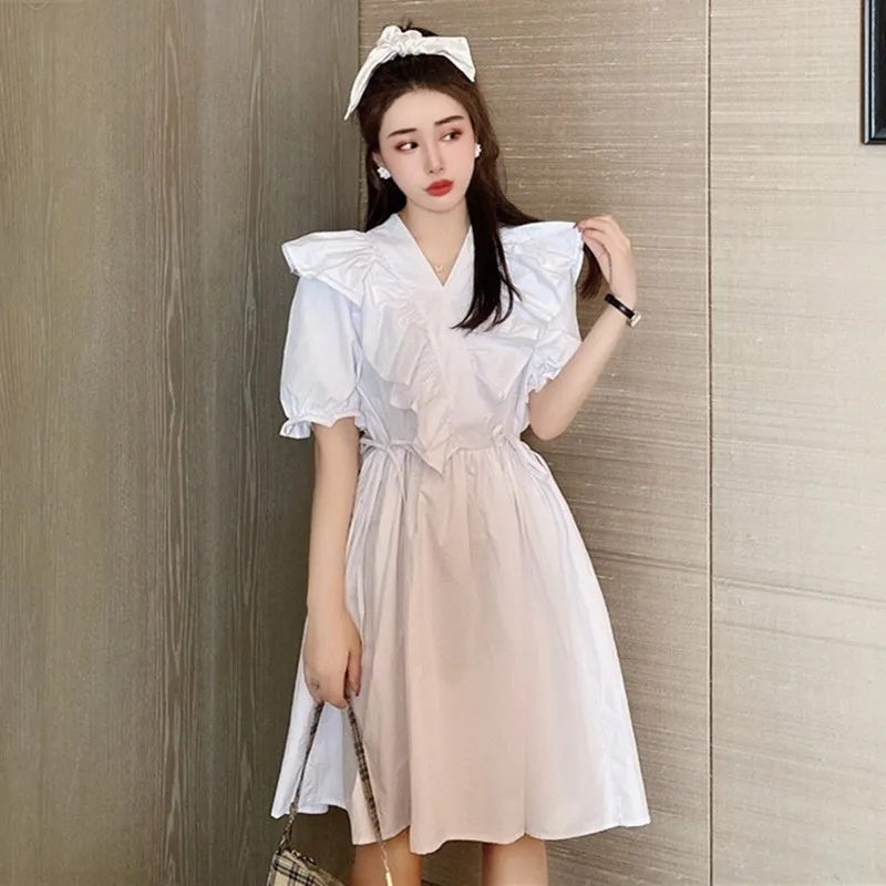 

Summer sexy Beach Boho Dress Fashion korean women Ruffles Wrap sweet V-Neck Split Sexy Party Dress Robe M-2XL