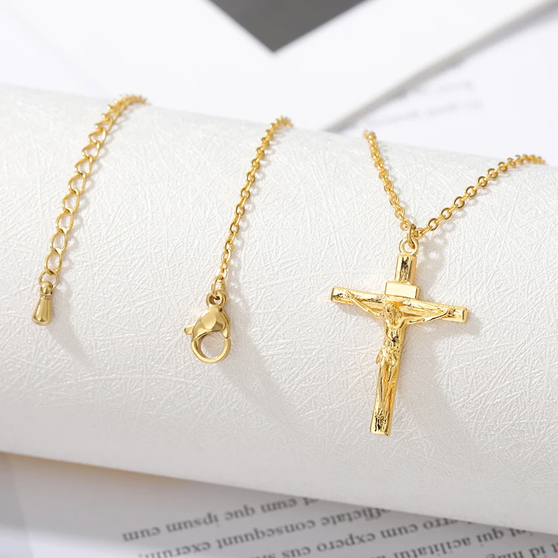 Christian Jesus Cross Necklace For Women Men Stainless Steel Chains Choker Religion Cross Pendants Jewelry Prayer Baptism Gifts images - 6