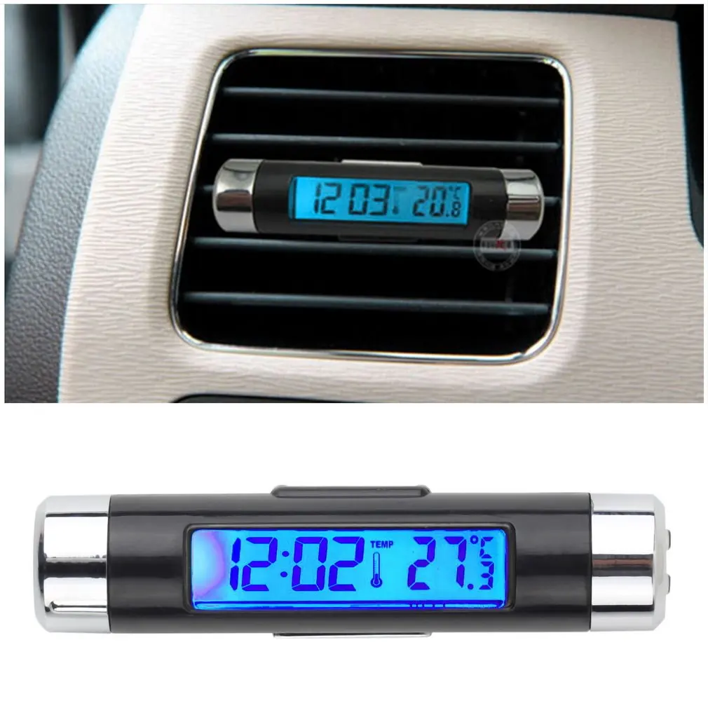 

2 in1 Car Digital LCD Temperature Thermometer Clock Calendar Automotive Blue Backlight Clock With Clip