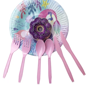 20 шт., розовая сверхпрочная пластиковая посуда, одноразовые столовые приборы, нож, вилка, ложка, инструменты для дня рождения, товары для вечеринок