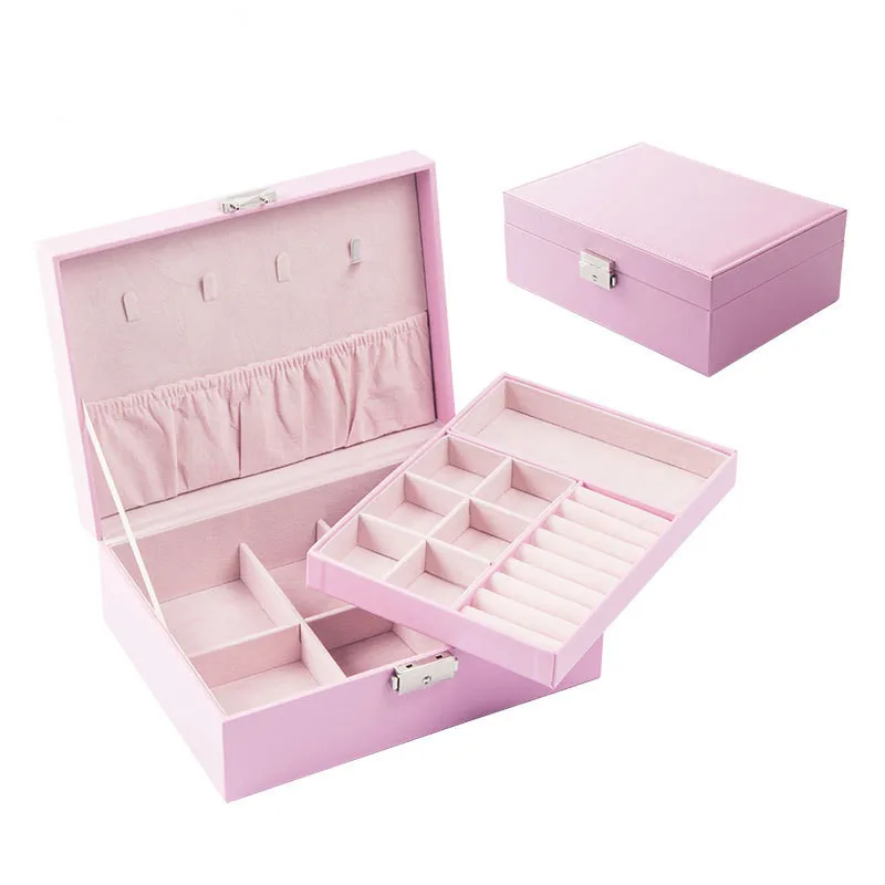 

Korean Version Leather Jewelry Storage Box Double Large Capacity Jewelry Box Girls Fashion Jewelry Collection Box Ring Casket