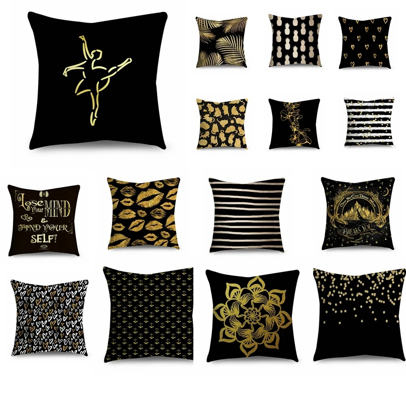 Cushion Cover Black Gold Polyester Pillow Car Decor Bedroom Color Series Fashion Element Case | Дом и сад