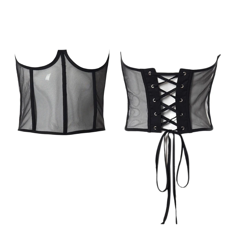 

Casual Sexy Black Corset Top Women's Summer Fishbone Lace Up Bustiers Curve Shaper Patchwork Tops for Streetwear