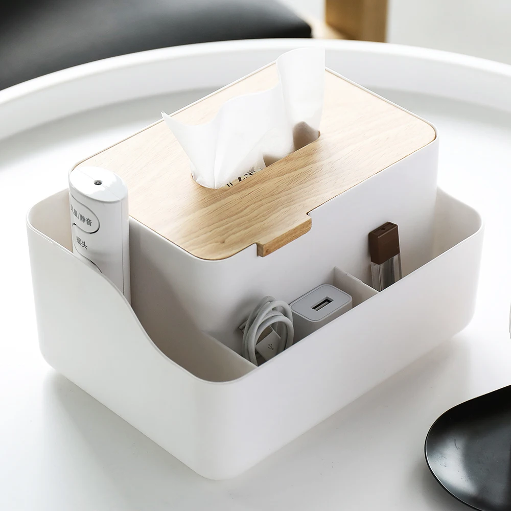 

Multi-Function Tissue Box White Removable Tissue Organizer Livingroom Controll Container Glasses Case