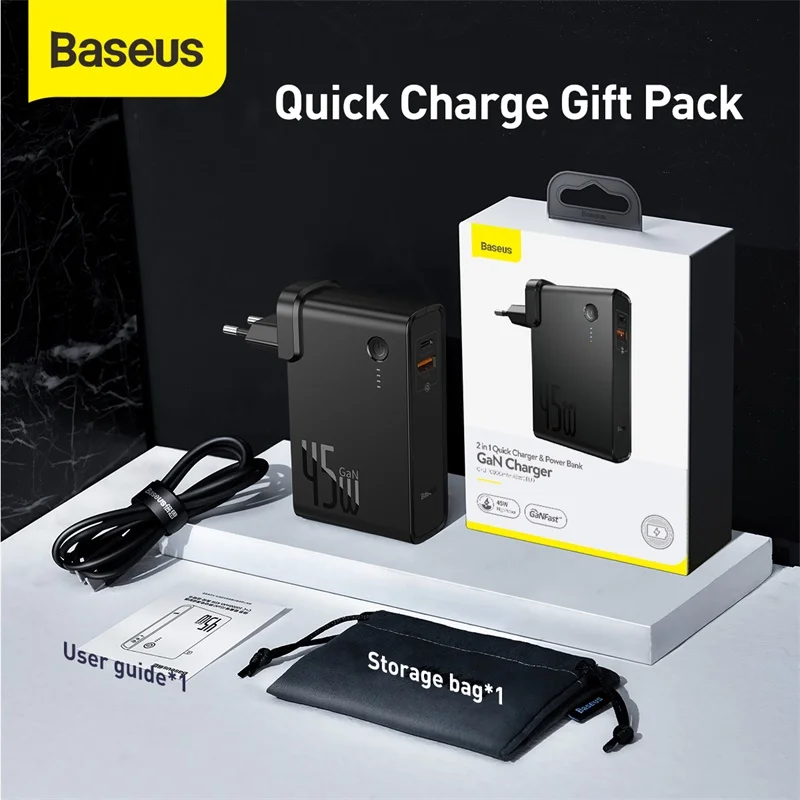 

Baseus GaN Charger 45w PD Fast Chargers With 10000mAh Power Bank For Phone 2 in 1 Portable External Battery Charger For Xiaomi