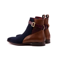 new handmade blue brown pu stitching suede mens boots buckle chelsea boots pointed toe low heel classic fashion all match ka037