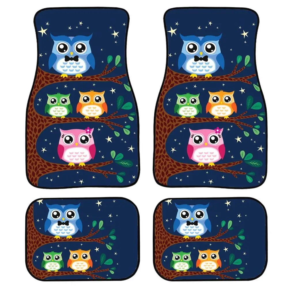 

Funny Owl Pattern Car Floor Mats Set Of 4 Universal Fit Front and Back Cat Mat Heavy Duty All Weather with Rubber Backing