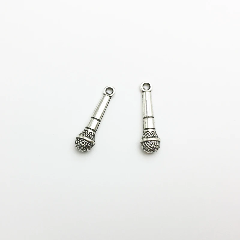 

30 PC Zinc Alloy Silver Plated Microphone Charms Beads Pendants for Jewelry Making DIY Handmade 26x7mm