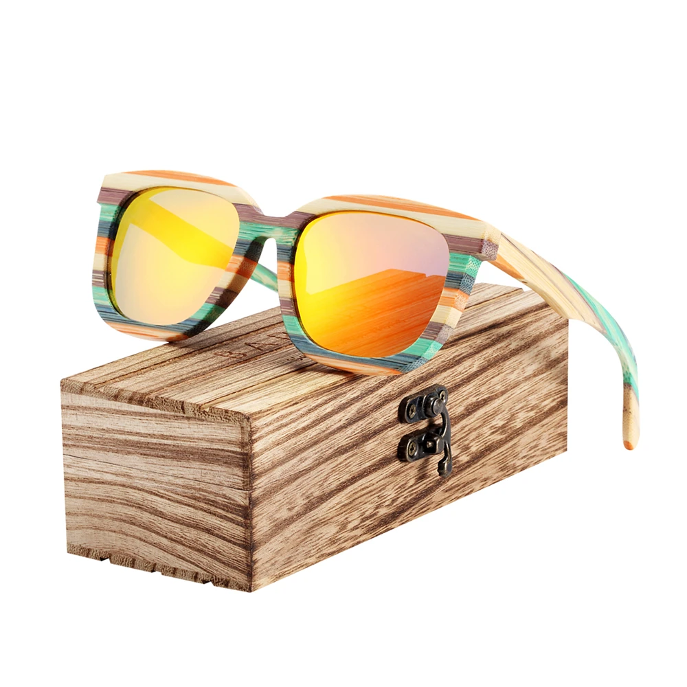 

BARCUR Polarized Sunglasses Wood Colorful Fashion Men Women Sun Glasses Anti-Reflective shades oculos de sol feminino