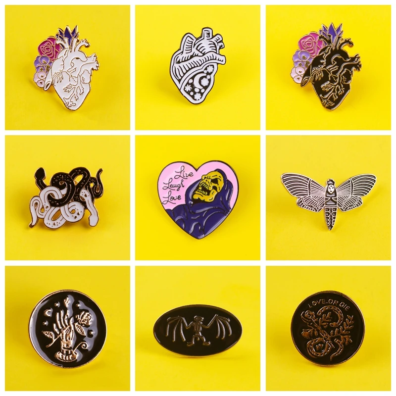 Punk Skull Badges on Backpack Flower Heart for Clothes Enamel Pins Backpacks Brooch Lapel Pin Badge Gift DIY | Дом и сад