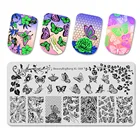 Трафареты BeautyBigBang для стемпинга ногтей, пластины из нержавеющей стали с рисунком цветов, Листьев, шаблон, для творчества, инструменты для нейл-арта