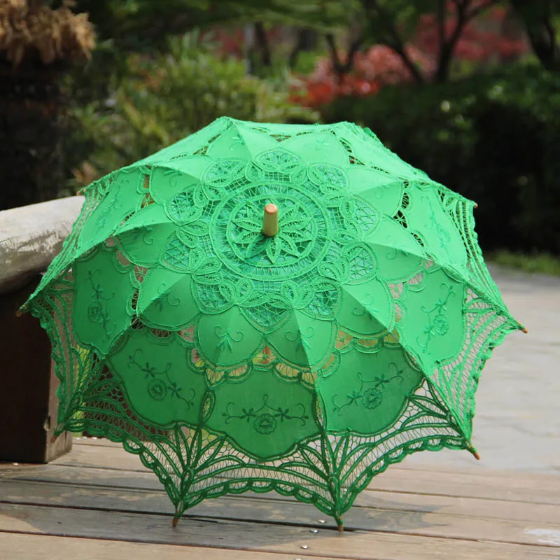A0101 green umbrella Свадебные вечерние Зонты ручной работы в винтажном стиле, кружевной зонтик и вентилятор - Цвет: A0101 green umbrella