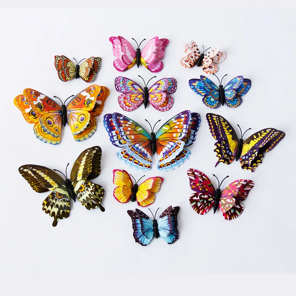 

12 Pieces Luminous Double-Layer Suit Magnetic Butterfly Wedding Christmas Home Decoration Diy 3D Stereo Wall Sticker Decoration