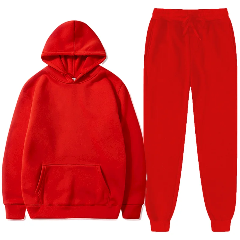 

Autumn Winter Fleece Hoodies+Pants Two Piece Set Men Womens Tracksuits Jogger Pants thick warm clothes Men S-XXXL